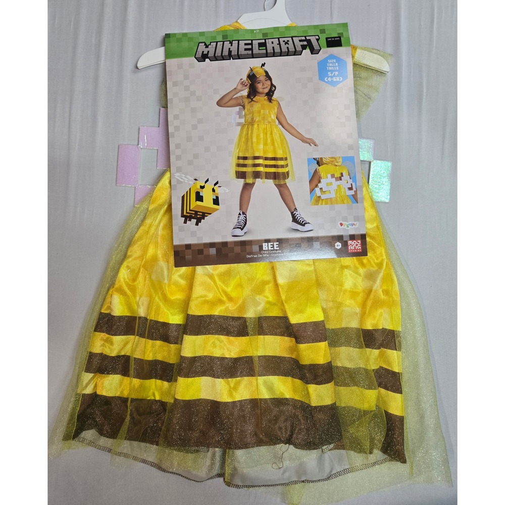Minecraft Bee Child Costume Disguise Yellow Dress Wings Girls Size S 4-6X 117859